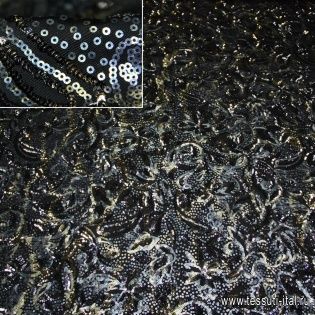 Трикотаж расшитый паетками (о) цветочный орнамент на черном - итальянские ткани Тессутидея арт. 13-1018