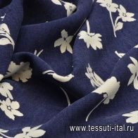 Плательная (н) белый цветочный орнамент на темно-синем  - итальянские ткани Тессутидея арт. 04-1089