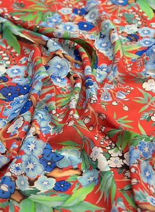 Шифон стрейч (н) растительный рисунок на красном - в интернет-магазине тканей Тессутидея арт. 10-1549