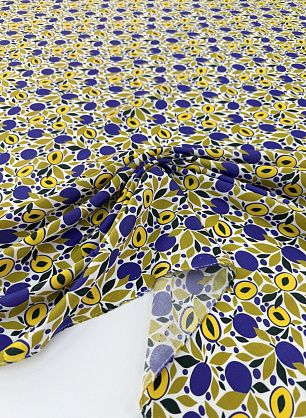 Плательная вискоза (н) желто-фиолетовый растительный рисунок - в интернет-магазине тканей Тессутидея арт. 04-1817