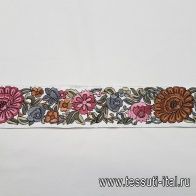 Тесьма с вышивкой (н) цветочный орнамент на белом ш-7,5см  - итальянские ткани Тессутидея арт. F-3481