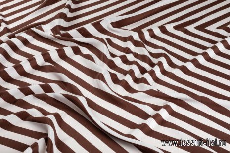 Крепдешин (н) бело-коричневая диагональная полоска - итальянские ткани Тессутидея арт. 10-2701