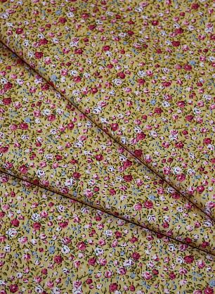 Плательная (н) розово-голубой цветочный орнамент на оранжевом ш-150см - в интернет-магазине тканей Тессутидея арт. 01-2877