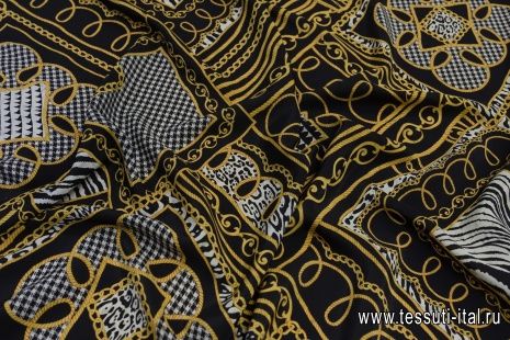 Крепдешин (н) цепи и вензеля на черно-белом в стиле Ralph Lauren - итальянские ткани Тессутидея арт. 10-2477