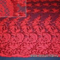 Кружево на сетке расшитое паетками (о) красное - итальянские ткани Тессутидея арт. 03-3120