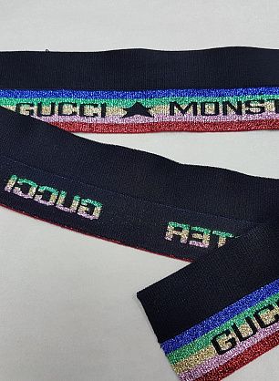 Резинка с люрексом двойная в сложении ш-3см с надписью в ассортименте - в интернет-магазине тканей Тессутидея арт. F-4978