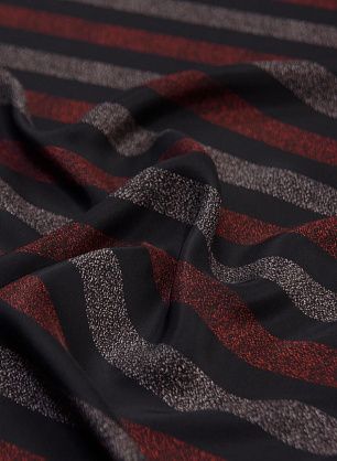 Шелк атлас (н) красно-бежевые меланжевые полоски на черном в стиле Ungaro - в интернет-магазине тканей Тессутидея арт. 10-1660