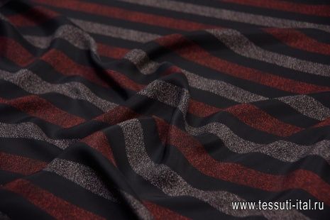 Шелк атлас (н) красно-бежевые меланжевые полоски на черном в стиле Ungaro - итальянские ткани Тессутидея арт. 10-1660