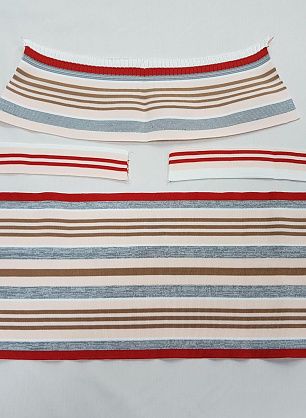 Подвяз комплект красно-серо-коричневые полоски на персиковом - в интернет-магазине тканей Тессутидея арт. F-5346