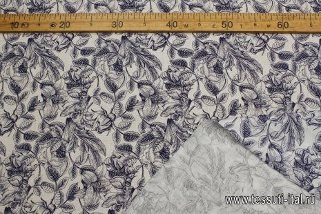 Лен сорочечный (н) синий растительный рисунок на белом - итальянские ткани Тессутидея арт. 16-0961