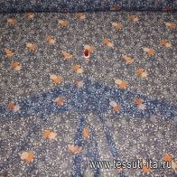 Плательная ацетат стрейч (н) оранжево-синий орнамент на белом - итальянские ткани Тессутидея арт. 03-2044
