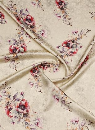 Шелк жаккард (н)  цветочный рисунок на молочном - в интернет-магазине тканей Тессутидея арт. 10-3892