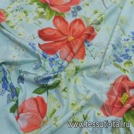 Футер (н) цветочный рисунок на светло-бирюзовом - итальянские ткани Тессутидея арт. 12-1111