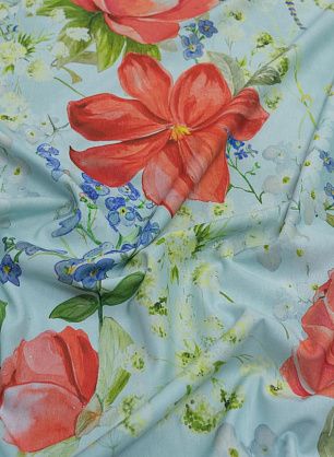 Футер (н) цветочный рисунок на светло-бирюзовом - в интернет-магазине тканей Тессутидея арт. 12-1111