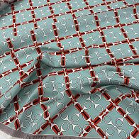 Шелк атлас стрейч (н) черно-бело-оранжевый рисунок на тиффани - итальянские ткани Тессутидея арт. 10-4866