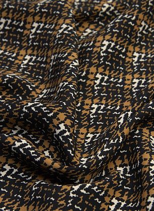 Плательная кади (н) черно-бежево-коричневая стилизованная клетка - в интернет-магазине тканей Тессутидея арт. 04-1307