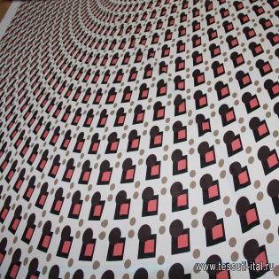 Плательная стрейч купон (1,8м) (н) коричнево-розовый геометрический орнамент на айвори ш-150см - итальянские ткани Тессутидея арт. 04-0977