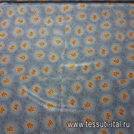 Крепдешин (н) коричневый цветочный орнамент на синем - итальянские ткани Тессутидея арт. 02-6863