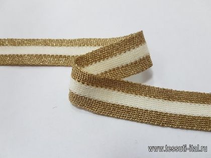 Тесьма лампас трикотажная с люрексом (н) бело-золотая ш-2,3см  - итальянские ткани Тессутидея арт. F-3504