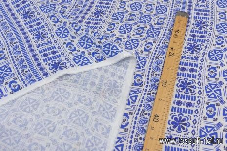 Лен (н) голубой рисунок на белом - итальянские ткани Тессутидея арт. 16-0768