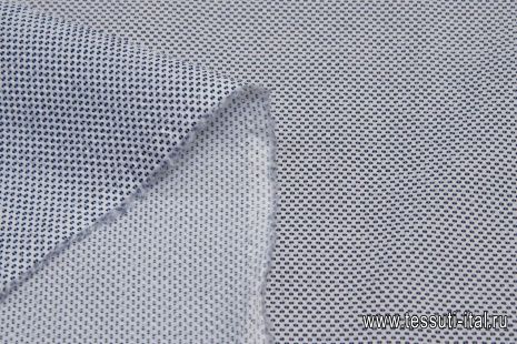 Сорочечная крэш стрейч (н) темно-синий стилизованный горох на белом - итальянские ткани Тессутидея арт. 01-6051