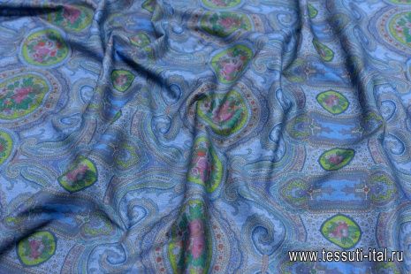 Джинса сорочечная (н) пейсли на голубом - итальянские ткани Тессутидея арт. 01-6827