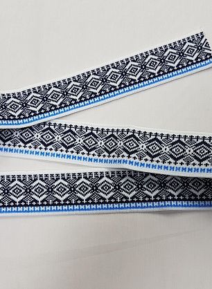 Подвяз 80*3,5см черно-бело-голубой орнамент - в интернет-магазине тканей Тессутидея арт. F-5354