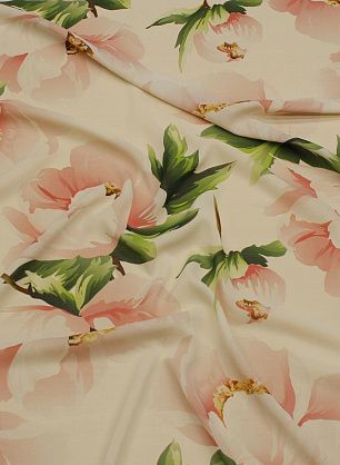 Шифон стрейч (н) крупный цветочный рисунок на бежевом - в интернет-магазине тканей Тессутидея арт. 10-3336