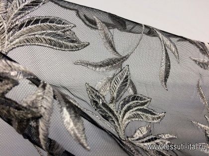 Плательная сетка с вышивкой из люрекса (н) серебро на черном - итальянские ткани Тессутидея арт. 03-5084