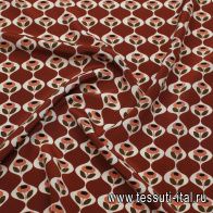Крепдешин (н) цветочно-геометрический рисунок на бордово-коричневом - итальянские ткани Тессутидея арт. 10-3846