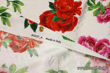 Шелк дама (н) красно-розовый цветочный рисунок и горох на белом - итальянские ткани Тессутидея арт. 10-3670