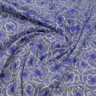 Плательная вискоза крэш (н) сине-белый цветочный рисунок - итальянские ткани Тессутидея арт. 04-1638