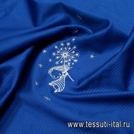 Плательная фактурная с вышивкой (н) девочка с одуванчиком на синей клетке - итальянские ткани Тессутидея арт. 01-4828