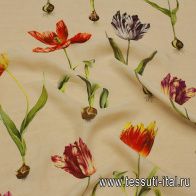 Шифон двухстойный (н) цветы на персиковом - итальянские ткани Тессутидея арт. 10-3362