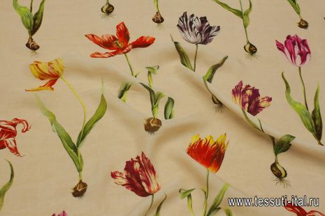 Шифон двухслойный (н) цветы на персиковом - итальянские ткани Тессутидея арт. 10-3362