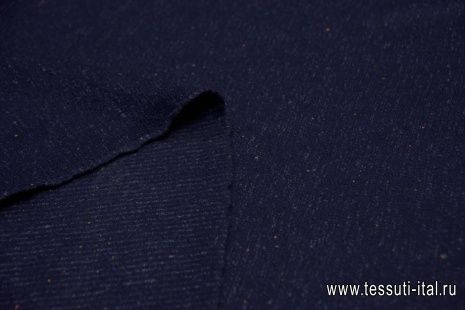 Пальтовая лоден (о) стилизованная полоска на темно-синем - итальянские ткани Тессутидея арт. 09-1792