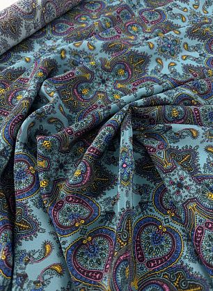 Крепдешин (н) пейсли на темно-бирюзовом - в интернет-магазине тканей Тессутидея арт. 10-4794