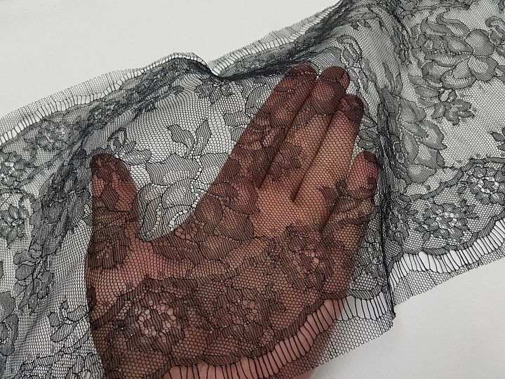Кружево с люрексом (о) черное ш-22см Solstiss  - итальянские ткани Тессутидея арт. 03-1550