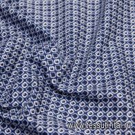 Сорочечная стрейч (н) сине-белый принт на синем - итальянские ткани Тессутидея арт. 01-5942
