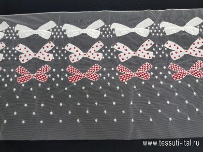 Плательная сетка с вышивкой (о) белые бантики на белом ш-30см - итальянские ткани Тессутидея арт. 13-0921