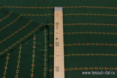 Крепдешин (н) стилизованная полоска ввиде цепей на темно-зеленом - итальянские ткани Тессутидея арт. 10-2473