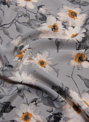 Крепдешин (н) цветочный рисунок на сером - в интернет-магазине тканей Тессутидея арт. 10-1796