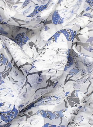 Органза филькупе (н) сине-черно-белый орнамент на белом - в интернет-магазине тканей Тессутидея арт. 03-6066