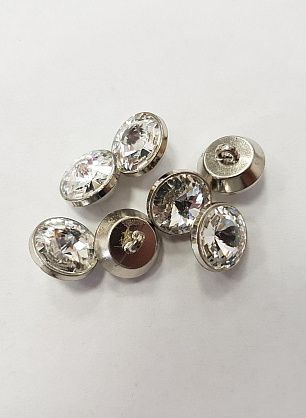 Пуговица металл серебро на ножке d-12мм со стразом - итальянские ткани Тессутидея.
