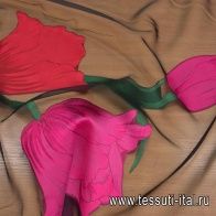 Органза филькупе (н) крупные красно-розовые тюльпаны на черном - итальянские ткани Тессутидея арт. 03-6713