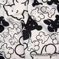 Плательная вискоза (н) бело-черные стилизованные мишки - итальянские ткани Тессутидея арт. 04-1373