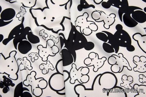 Плательная вискоза (н) бело-черные стилизованные мишки - итальянские ткани Тессутидея арт. 04-1373
