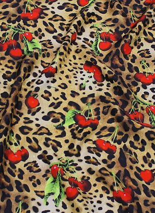 Шелк дама (н) вишни и горох на хищном принте - в интернет-магазине тканей Тессутидея арт. 10-3397