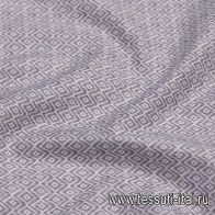 Сорочечная стрейч (н) бело-фиолетовый геометрический принт - итальянские ткани Тессутидея арт. 01-6322