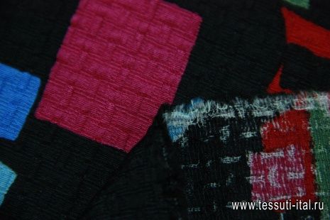 Плательная жаккард (н) яркий геометрический орнамент на черном ш-135см - итальянские ткани Тессутидея арт. 02-6356